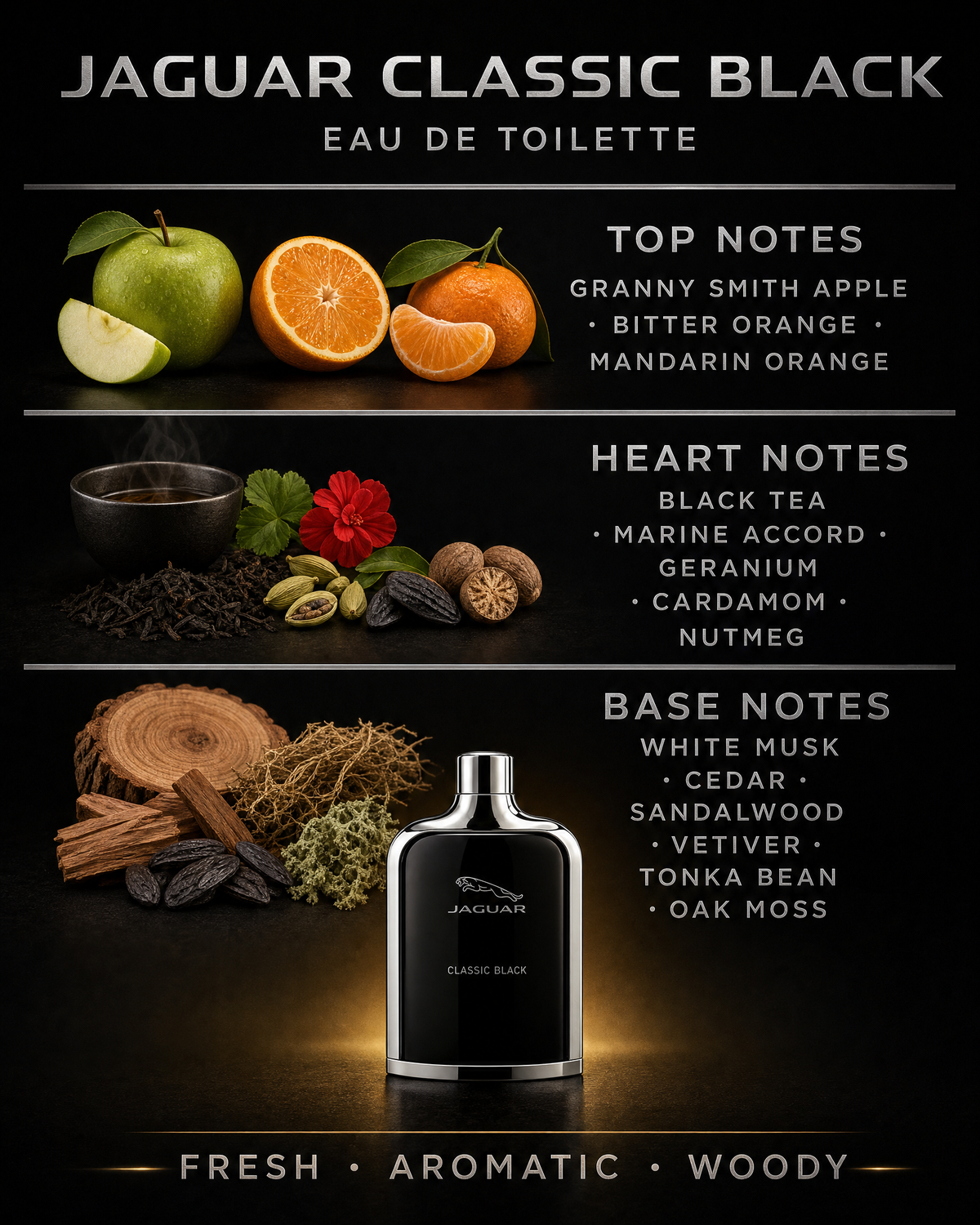 Jaguar Classic Black Eau de Toilette for Men — 100 ml / 3.4 fl oz