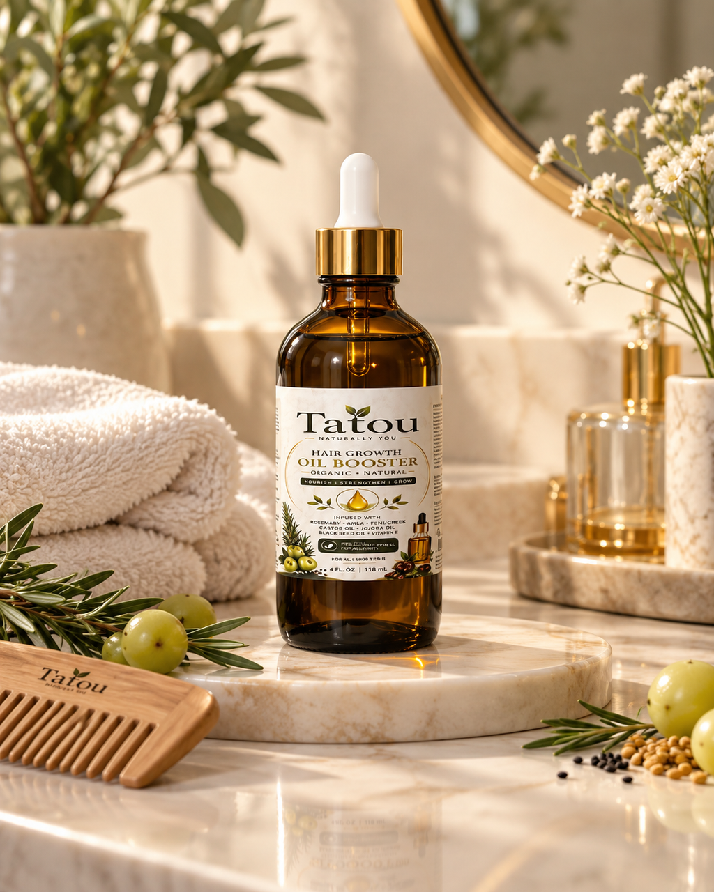 TATOU Hair Growth Oil Booster | Rosemary, Black Seed & Biotin | 4 oz