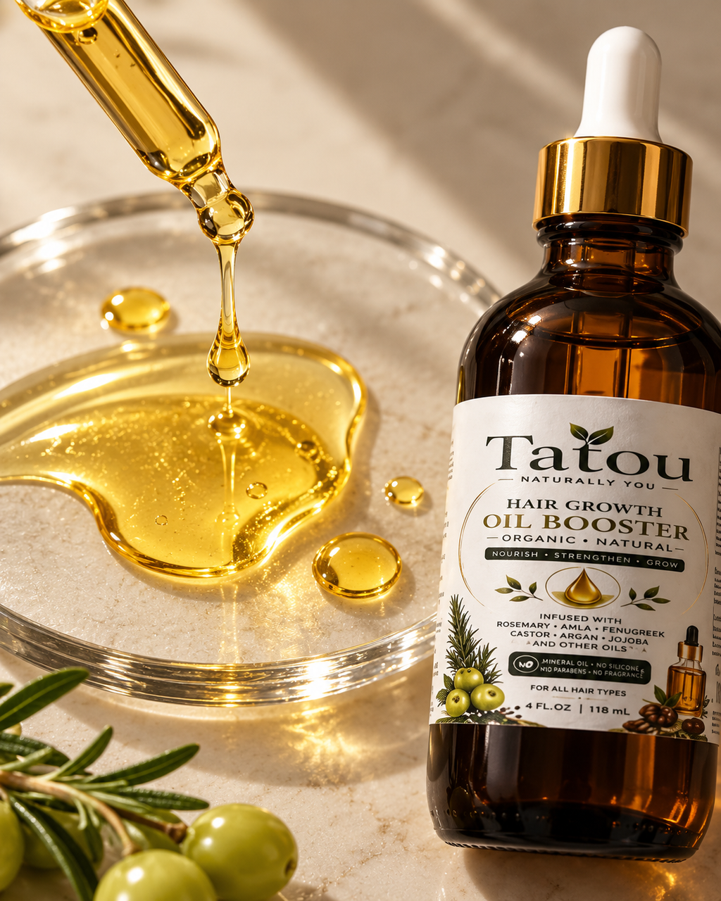 TATOU Hair Growth Oil Booster | Rosemary, Black Seed & Biotin | 4 oz