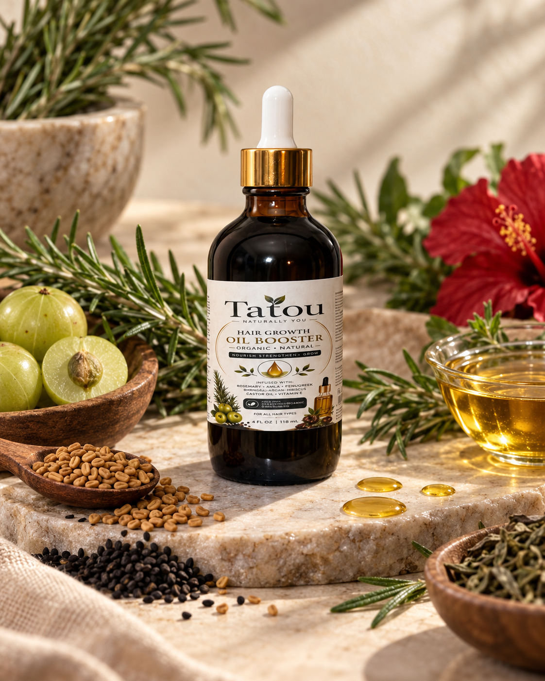 TATOU Hair Growth Oil Booster | Rosemary, Black Seed & Biotin | 4 oz